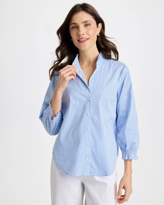 Striped Poplin Ruffle Neck Shirt - image 2
